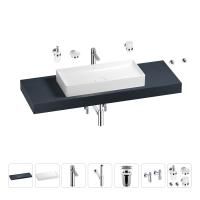 Раковина 75 см со столешницей 140 см Wellsee Pure BY Wellsee 201011816 в наборе 10 в 1: столешница, раковина, высокий смеситель, сифон, выпуск, кран-вентили, аксессуары (цвет хром)