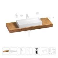 Раковина 75 см со столешницей 140 см Wellsee Pure BY Wellsee 201011840 в наборе 10 в 1: столешница, раковина, высокий смеситель, сифон, выпуск, кран-вентили, аксессуары (цвет матовый белый)