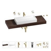 Раковина 75 см со столешницей 140 см Wellsee Pure BY Wellsee 201011858 в наборе 10 в 1: столешница, раковина, высокий смеситель, сифон, выпуск, кран-вентили, аксессуары (цвет золото)