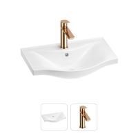 Раковина для ванной Wellsee Bisou 201000879 в наборе 2 в 1: полукруглая раковина белого глянцевого цвета, смеситель в цвете розовое золото