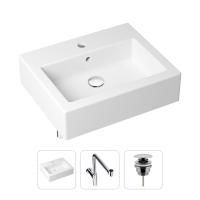 Комплект 3 в 1 Lavinia Boho Bathroom Sink 21520695: накладная фарфоровая раковина 50.5 см, металлический сифон, донный клапан