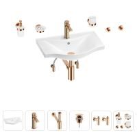 Раковина для ванной Wellsee Bisou 201007209 в наборе 9 в 1: раковина белого глянцевого цвета, смеситель, сифон, донный клапан, угловые вентили, аксессуары (цвет набора розовое золото)