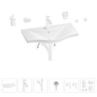 Раковина для ванной Wellsee Bisou 201007375 в наборе 9 в 1: раковина белого глянцевого цвета, смеситель, сифон, донный клапан, угловые вентили, аксессуары (цвет набора матовый белый)