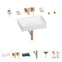Раковина для ванной Wellsee Pure BY Wellsee 201006409 в наборе 8 в 1: раковина белого глянцевого цвета, встраиваемый смеситель, сифон, выпуск, аксессуары (цвет набора розовое золото)
