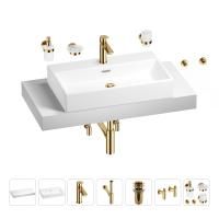Раковина 70 см со столешницей 100 см Wellsee Graceful Pro 201012673 в наборе 10 в 1: столешница, раковина, смеситель, сифон, донный клапан, угловые вентили, аксессуары (цвет золото)