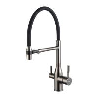Смеситель для кухни с гибким изливом и подключением фильтра FRAP F4398-9, оружейная сталь
