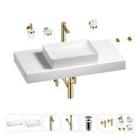 Раковина 50 см со столешницей 100 см Wellsee Pure BY Wellsee 201011273 в наборе 10 в 1: столешница, раковина, высокий смеситель, сифон, выпуск, кран-вентили, аксессуары (цвет золото)