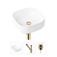 Комплект 3 в 1 Lavinia Boho Bathroom Sink 21520226: накладная фарфоровая раковина 40 см, металлический сифон, донный клапан