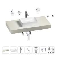 Раковина 42 см со столешницей 100 см Wellsee Pure BY Wellsee 201010801 в наборе 10 в 1: столешница, раковина, высокий смеситель, сифон, выпуск, кран-вентили, аксессуары (цвет хром)
