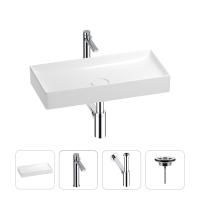 Раковина для ванной Wellsee Pure BY Wellsee 201002706 в наборе 4 в 1: раковина белого глянцевого цвета, высокий смеситель, сифон, выпуск (цвет набора хром)