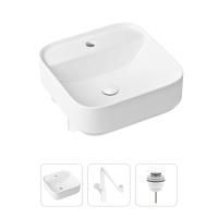 Комплект 3 в 1 Lavinia Boho Bathroom Sink 21520324: накладная фарфоровая раковина 42 см, металлический сифон, донный клапан