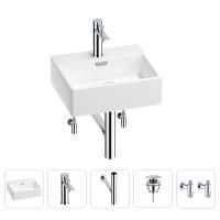 Раковина для ванной Wellsee Graceful Pro 201004551 в наборе 5 в 1: раковина белого глянцевого цвета, смеситель, сифон, донный клапан, угловые вентили (цвет набора хром)