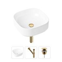 Комплект 3 в 1 Lavinia Boho Bathroom Sink 21520256: накладная фарфоровая раковина 40 см, металлический сифон, донный клапан