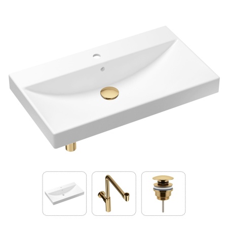 Комплект 3 в 1 Lavinia Boho Bathroom Sink 21520645: врезная фарфоровая раковина 80 см, металлический сифон, донный клапан