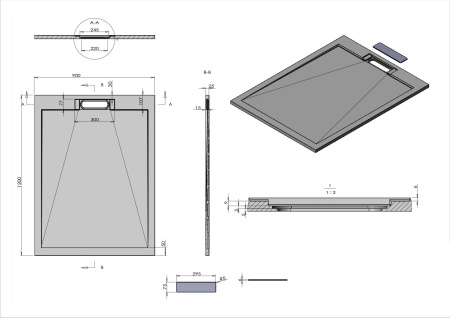 Поддон для душа из искусственного камня Vincea VST-4SRL9012A, 1200*900*25, антрацит