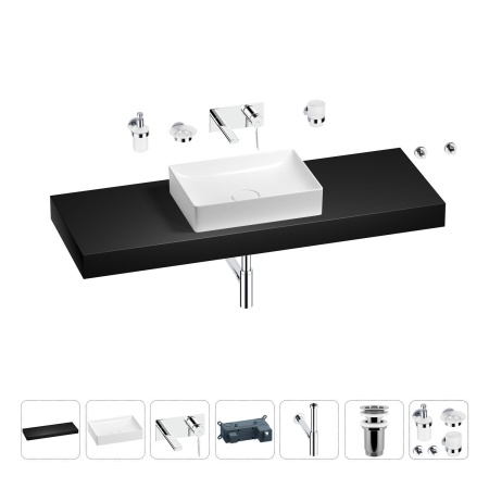 Раковина 50 см со столешницей 140 см Wellsee Pure BY Wellsee 201011546 в наборе 9 в 1: столешница, раковина, встраиваемый смеситель, сифон, выпуск, аксессуары (цвет набора хром)
