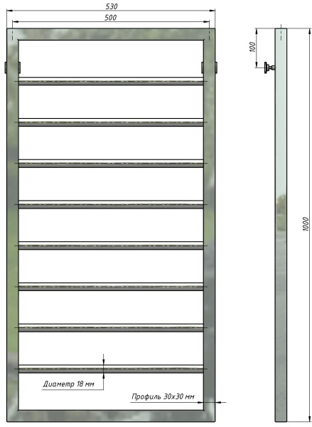 Полотенцесушитель водяной Stinox Corsa 500x1000, нижнее подключение, хром, 1/2" ВР (внутренняя резьба), 8 перекладин
