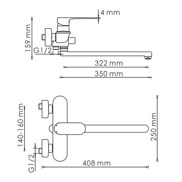 Смеситель для ванны WasserKRAFT Dinkel 5802L