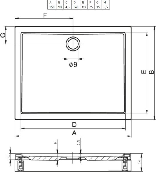 Душевой поддон Riho Davos 265 DA0700500000000 150x90