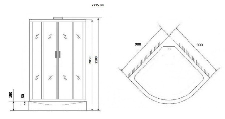 Душевая кабина Niagara Luxe NG-7715GBK 90x90х210, низкий поддон, стенки золото, без крыши