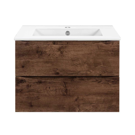 Тумба Vincea Mia Slim 600 подвесная, 2 выкатных ящика soft close, R.Wood с умывальником VBS-13960S1 керамическая, цвет белый