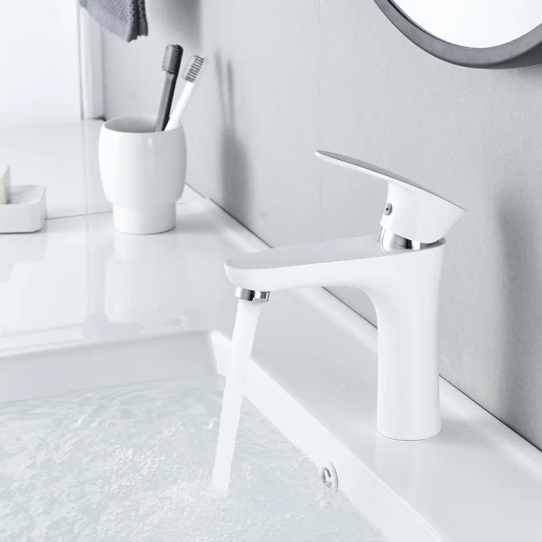 Смеситель для раковины Shevanik S9801F, белый/хром