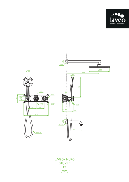 Душевая система Laveo Muro BAU_911P скрытого монтажа с изливом графит