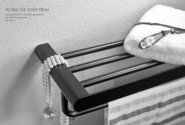 Полотенцедержатель с полкой WONZON & WOGHAND, Черный (WW-7781)