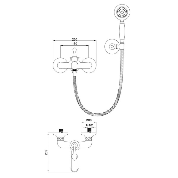 Смеситель для ванны с душем WONZON & WOGHAND, Черный матовый (WW-88639008-MB)