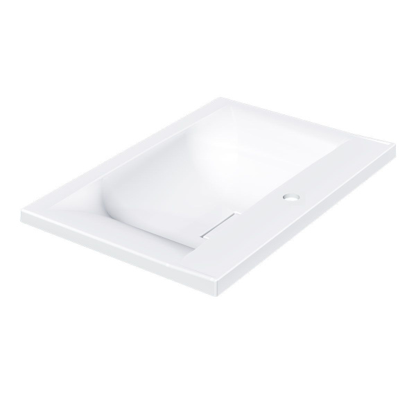 Тумба Vincea Mia 650 подвесная, 2 выкатных ящика soft close, V.Oak с умывальником VCB-3M650W из искусственного камня, цвет белый