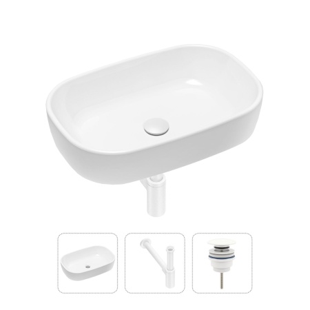 Комплект 3 в 1 Lavinia Boho Bathroom Sink 21520014: накладная фарфоровая раковина 54 см, металлический сифон, донный клапан