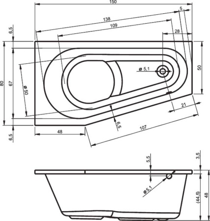 Акриловая ванна Riho Delta 150x80 R BB8000500000000