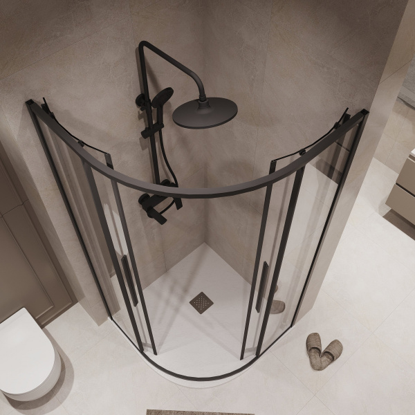 Душевое ограждение  Niagara Nova  NG-6827-34BLACK (100*100*195) полукруг, двери раздвижные