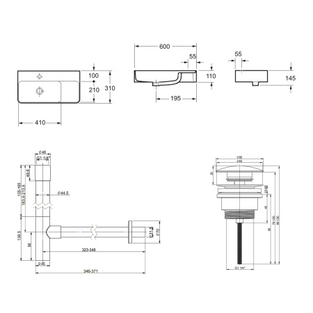 Комплект 3 в 1 Lavinia Boho Bathroom Sink 21520513: накладная фарфоровая раковина 60 см, металлический сифон, донный клапан
