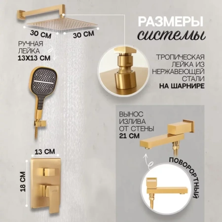 Душевая система скрытого монтажа Hansberge H6075 Золото матовый