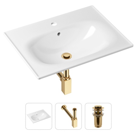 Комплект 3 в 1 Lavinia Boho Bathroom Sink 21520451: врезная фарфоровая раковина 60 см, металлический сифон, донный клапан