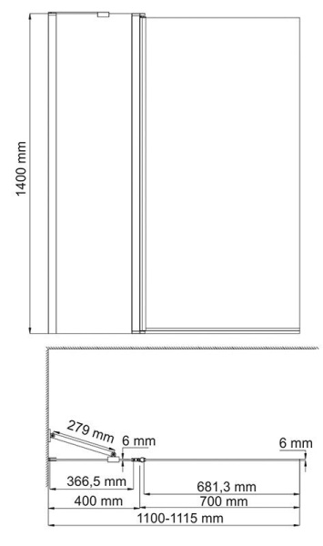 Стеклянная шторка на ванну WasserKRAFT Berkel 48P02-110L Matt glass Fixed