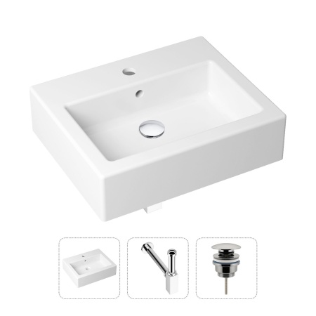 Комплект 3 в 1 Lavinia Boho Bathroom Sink 21520665: накладная фарфоровая раковина 50.5 см, металлический сифон, донный клапан