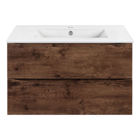 Тумба Vincea Mia 800 подвесная, 2 выкатных ящика soft close, R.Wood с умывальником VBS-13980 керамическая, цвет белый
