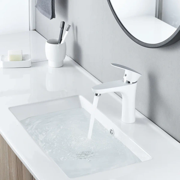 Смеситель для раковины Shevanik S9801F, белый/хром