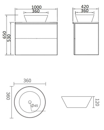 Тумба с раковиной Orange Otto Ot-100TuMDF+B08-360W подвесная