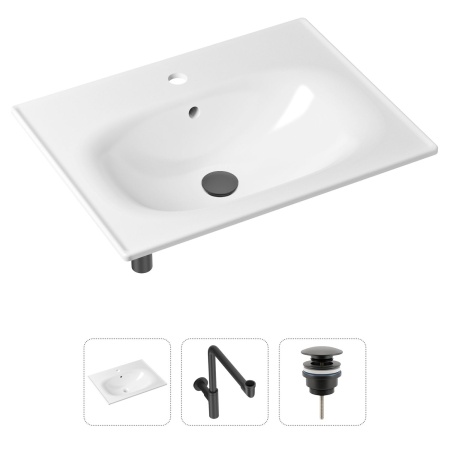 Комплект 3 в 1 Lavinia Boho Bathroom Sink 21520480: врезная фарфоровая раковина 60 см, металлический сифон, донный клапан