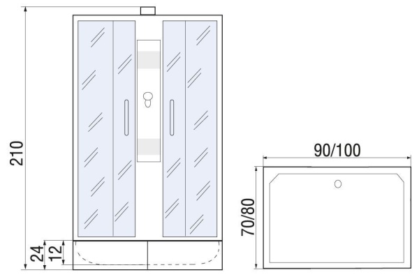 Душевая кабина River QUADRO Б/К 100/80/24МТ, 100x80x210
