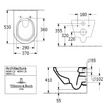 Унитаз Villeroy & Boch Architectura, подвесной, открытый смыв, TwistFlush, 4616CB01