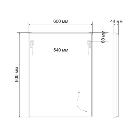 Зеркало Vincea LED VLM-2M600MB, 600x800 c сенсорным выключателем и диммером, черное