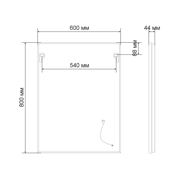 Зеркало Vincea LED VLM-2M600MB, 600x800 c сенсорным выключателем и диммером, черное