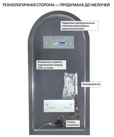 Зеркало EMZE Led Арка с подсветкой и УФ-окантовкой 50x100 (золото)