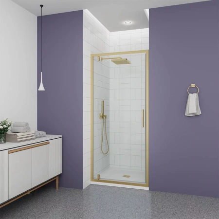 Душевая дверь Veconi Ottimo P30 G, 900x1900, золото брашинг, стекло прозрачное