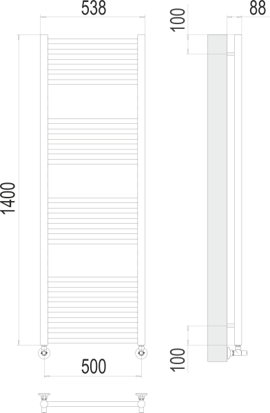 Полотенцесушитель водяной TERMINUS Альба П22 500х1400 в комплекте с вентилями 3/4 на 1/2