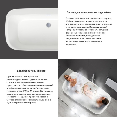 Акриловая ванна в наборе 3 в 1: отдельностоящая ванна, ножки, экран Wellsee Brillant iCon 236001000